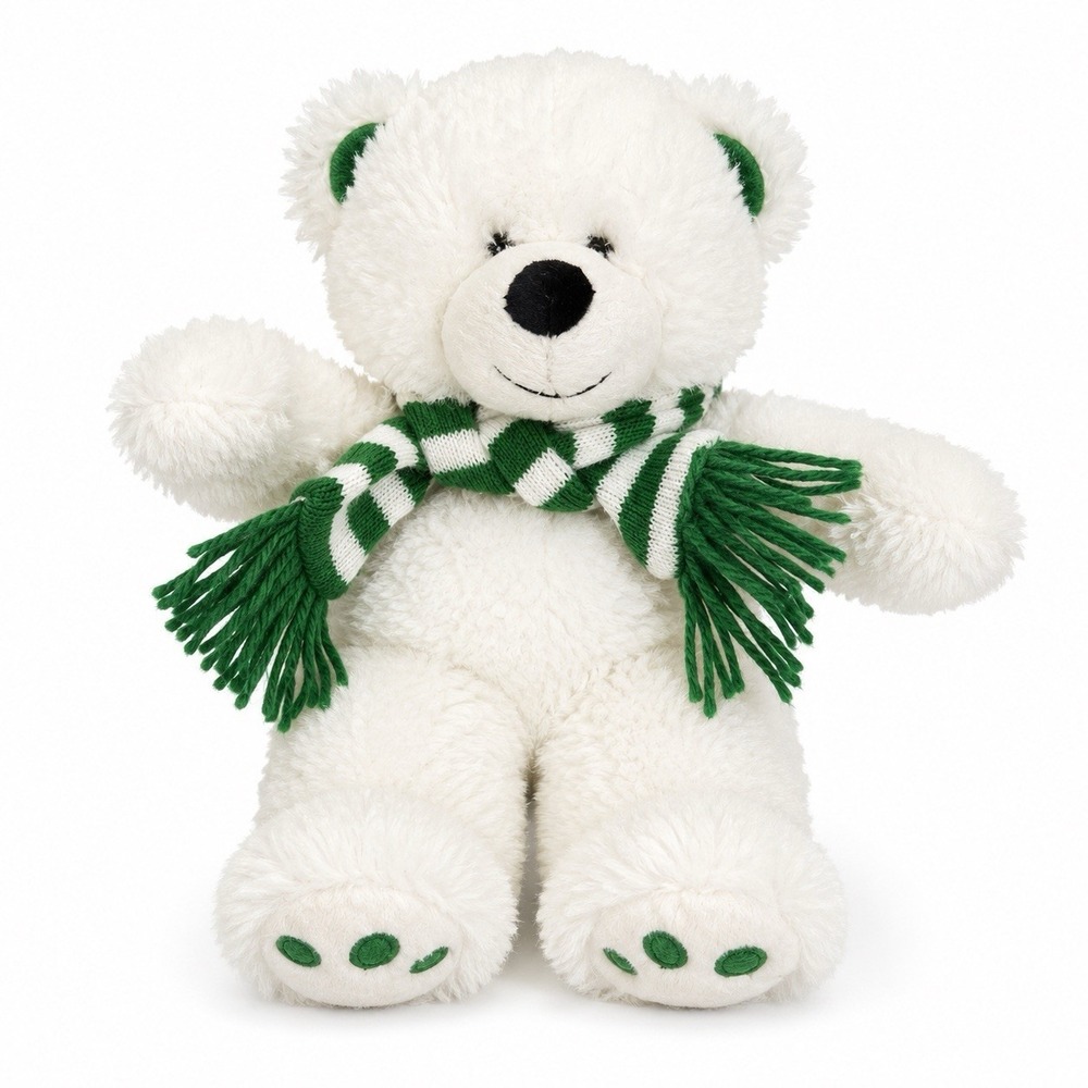 Goffa International Plush Polar Bear 10" White Stuffed Animal Green‎ Scarf To